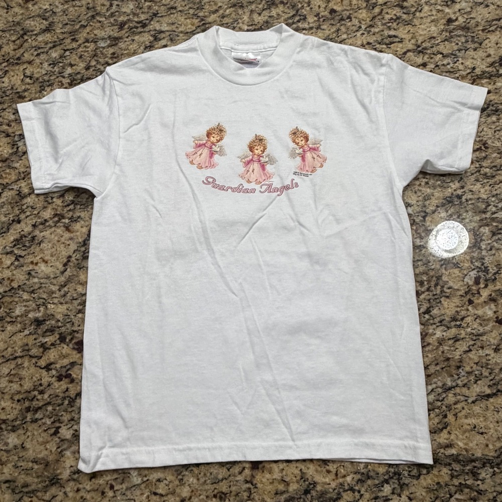 Vintage 1999 Hanes Guardian Angels T-Shirt Youth Medium White Morehead Inc v